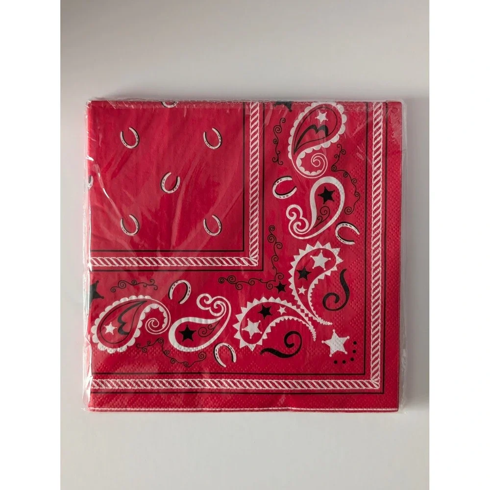 Western Red Bandana Party Supplies Set Plates Napkins Bandanas Cowboy Theme 198p